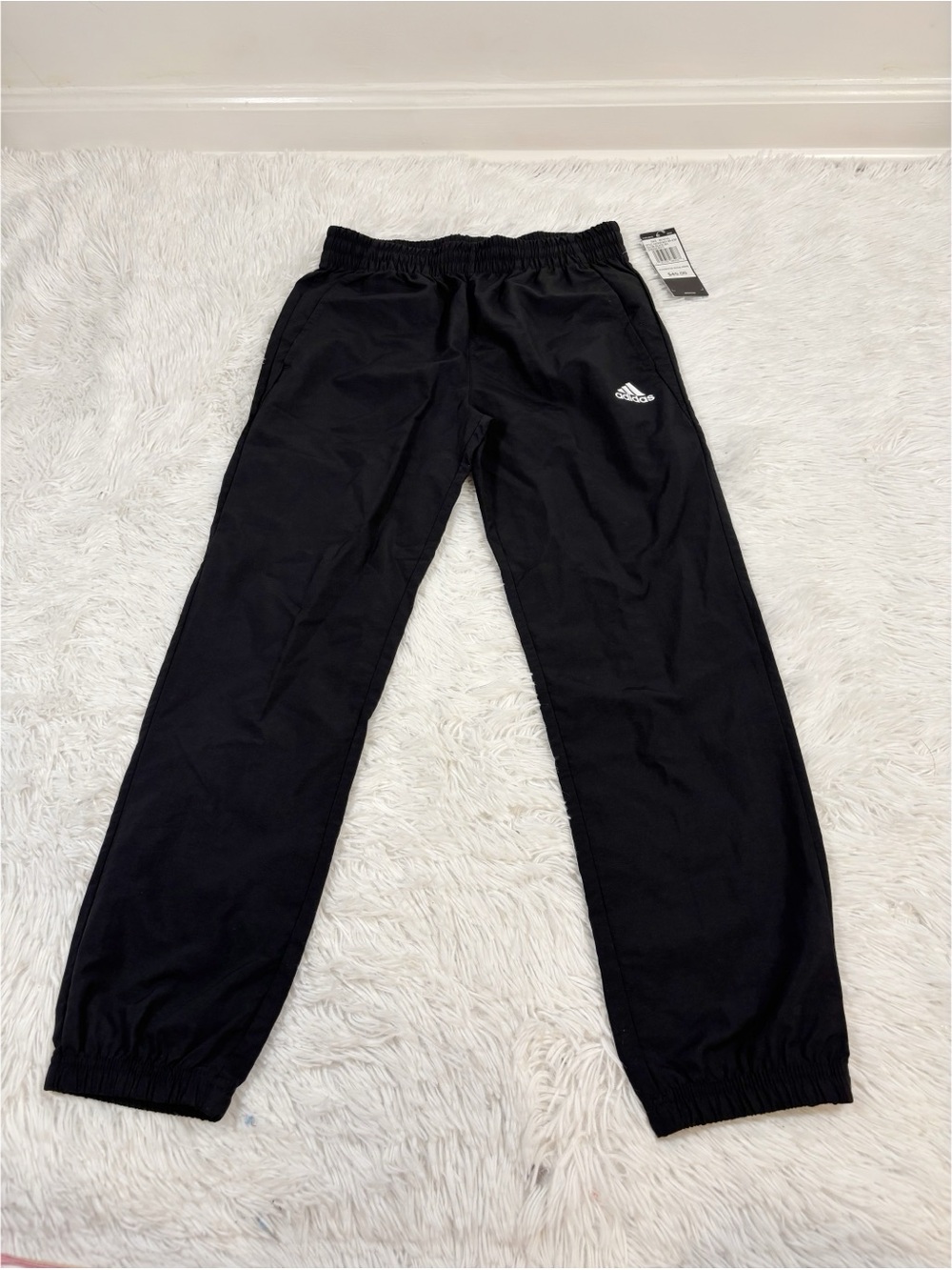 adidas NWT boy's nylon Jogger Pants with White Logo in black